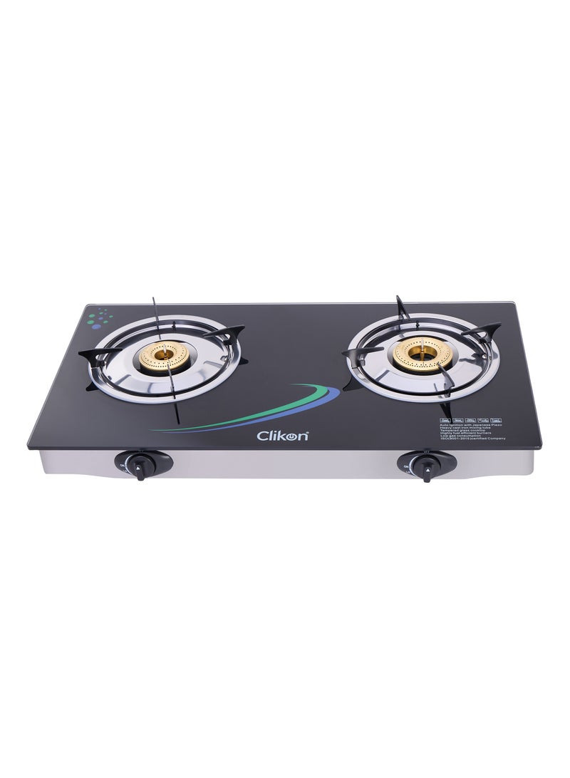 Clikon Double Burner Glass Top Gas Stove 2 Burner Glass Top Gas Stove Cooktop CK4270 Black - Image 2