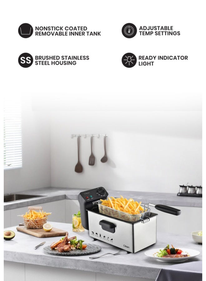 كليكون Deep Fryer with Adjustable Thermostat/Frying Basket With Handle/Removable Enamel Inner Pot /Brushed Stainless Steel Housing/Ideal For French Fries, Chicken Wings, Onion Rings, Tempura, Donuts, Fish, Chips, Snacks 3 L 2000 W CK358 Silver - Image 2