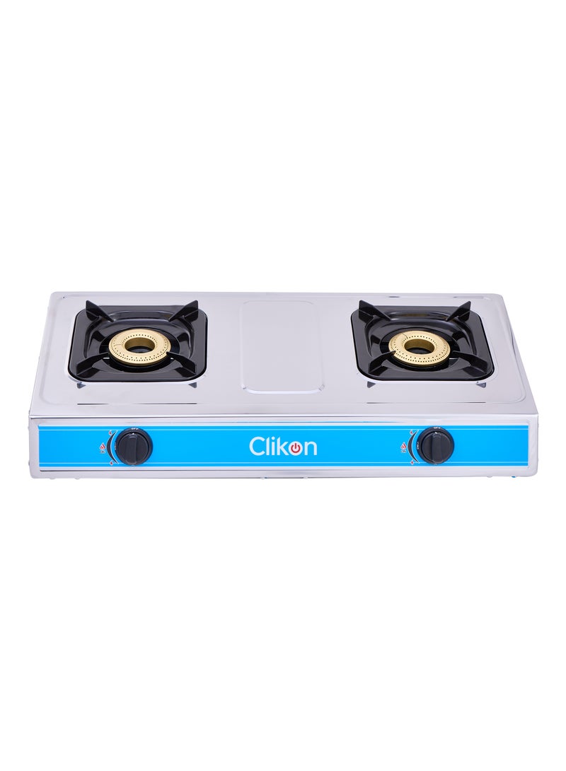 Clikon Double Burner Gas Stove 2 Burner Stainless Steel Gas Stove Cooktop CK2141 Blue/Silver - Image 1