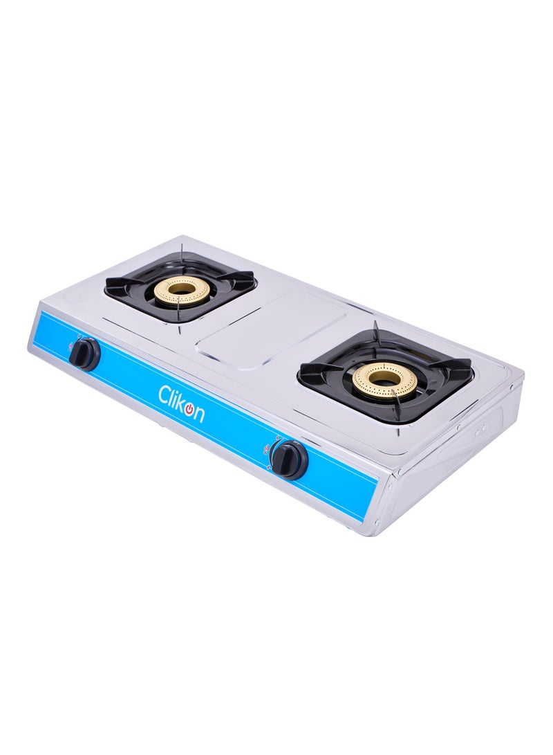 Clikon Double Burner Gas Stove 2 Burner Stainless Steel Gas Stove Cooktop CK2141 Blue/Silver - Image 3