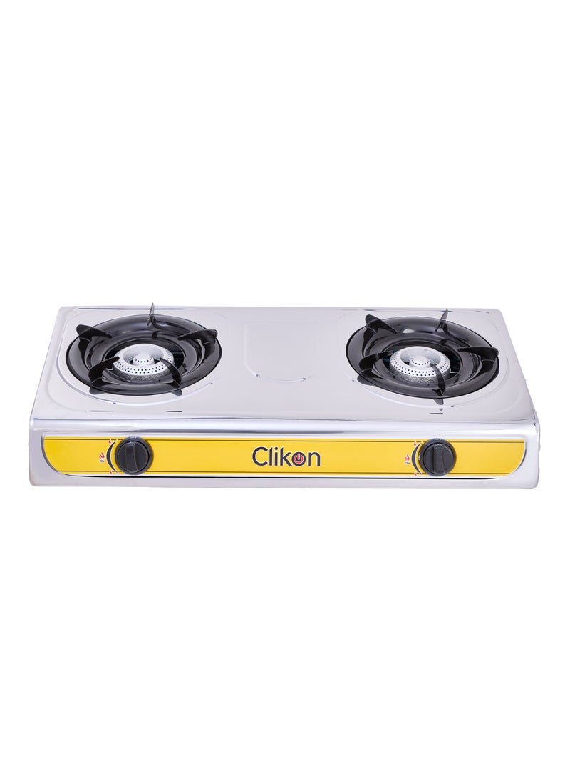 Clikon 2 Burner Stainless Steel Gas Stove Cooktop CK2144 Yellow/Silver - Image 1