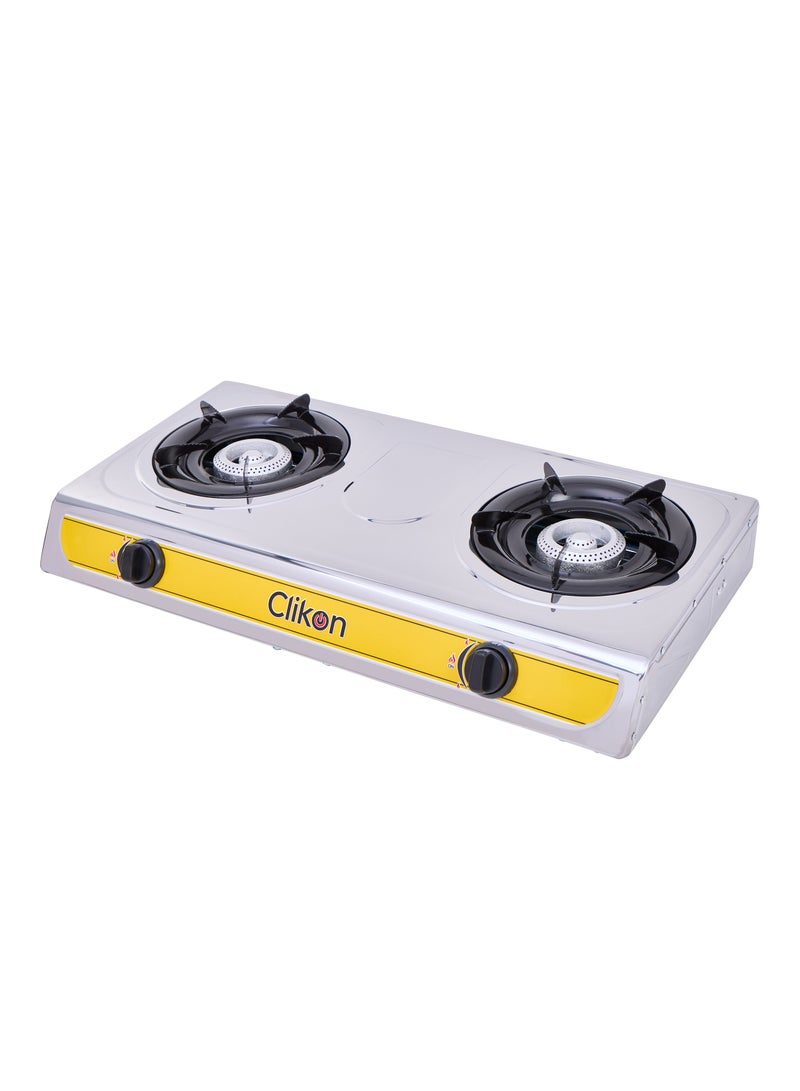 Clikon 2 Burner Stainless Steel Gas Stove Cooktop CK2144 Yellow/Silver - Image 2