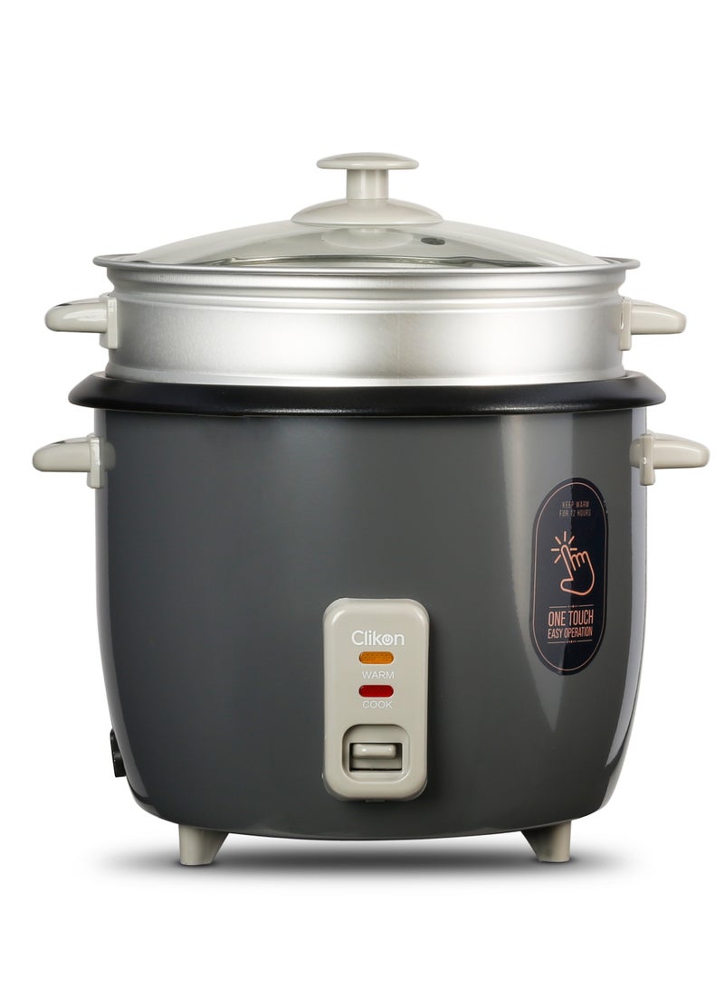 كليكون 2.2 L Electric Rice Cooker With Non-Stick Inner Pot And Stainless Steel Lid, Includes Warm/Cook And Steam Function/Rice Spoon And Measuring Cup/Perfect For Cooking Rice And Other Grains, Steaming Vegetables 2.2 L 900 W CK2704 Dark Grey  - Image 1