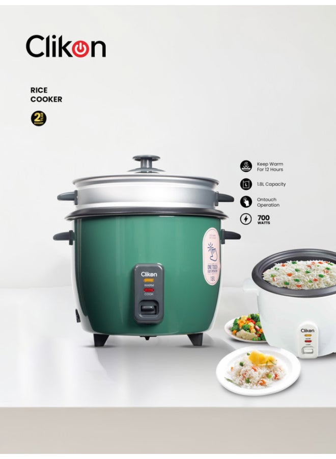 كليكون Electric Rice Cooker With Non-Stick Inner Pot 1.8 L 700 W CK2703 Green/Silver  - Image 1