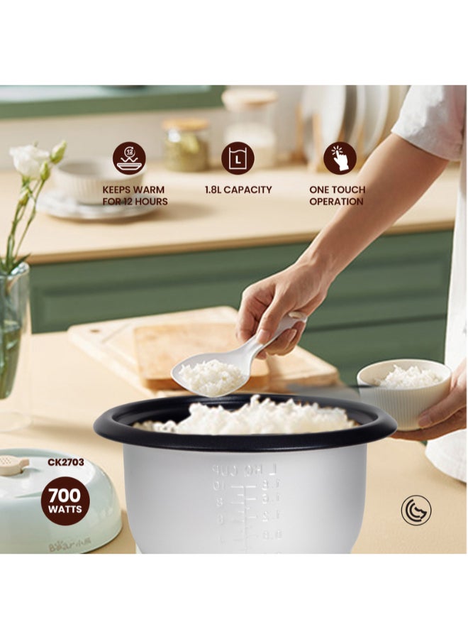 كليكون Electric Rice Cooker With Non-Stick Inner Pot 1.8 L 700 W CK2703 Green/Silver  - Image 3