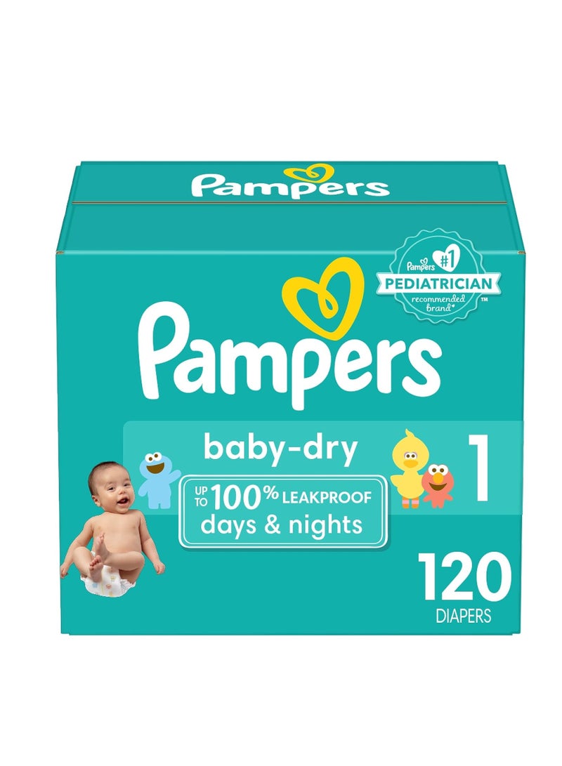 Pampers Baby Dry Diapers - Size 1, 120 Count, Absorbent Disposable Diapers  - Image 1
