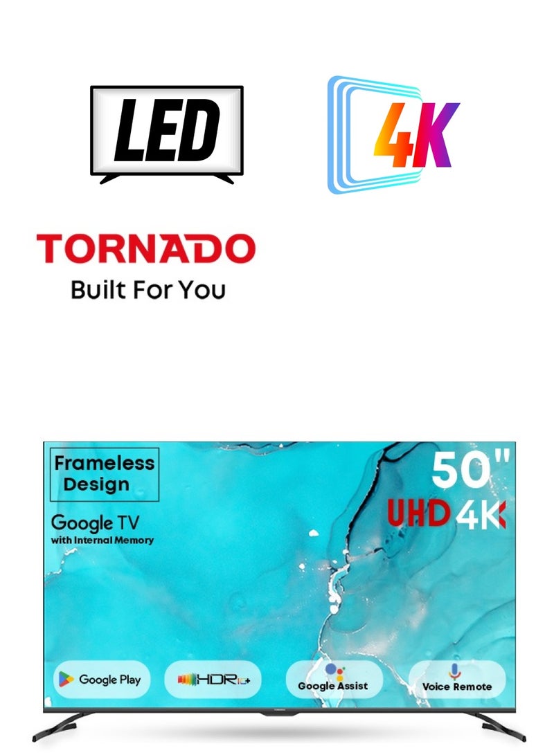 تورنيدو - 50 Inch 4K ULTRA HD Smart TV, Google TV with Hands Free Voice Control, Dolby Vision Atmos, HDR 10+, Game Mode, 60 HZ, Wide Colour Gamut, DTS HD, Google TV Android, (2024) - 50UA3400E Black - Image 1