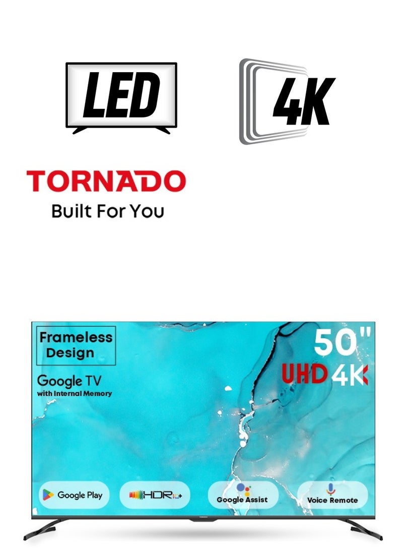 تورنيدو 50 Inch 4K ULTRA HD Smart TV, Google TV with Hands Free Voice Control, Dolby Vision Atmos, HDR 10+, Game Mode, 60 HZ, Wide Colour Gamut, DTS HD, Google TV Android, (2024) - 50UA3400E Black - Image 1