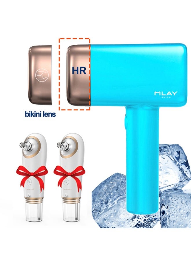 MLAY T14 Painless Ice Compress Hair Removal Device With Bikini Removal Lamp and Free Gift Two Blackhead Remover Device Sky Blue - Image 1