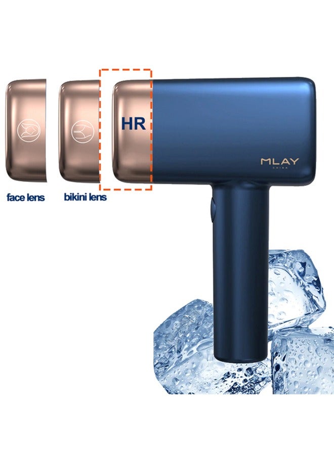 ملاي T14 Painless Ice Compress Laser Hair Removal Device,500,000 Flashes Epilator For Whole Body Bikini Line Arm Armpit Face Back Leg (1*HR+1*Bikini+1*Face Lamp) Dark Blue  - Image 1