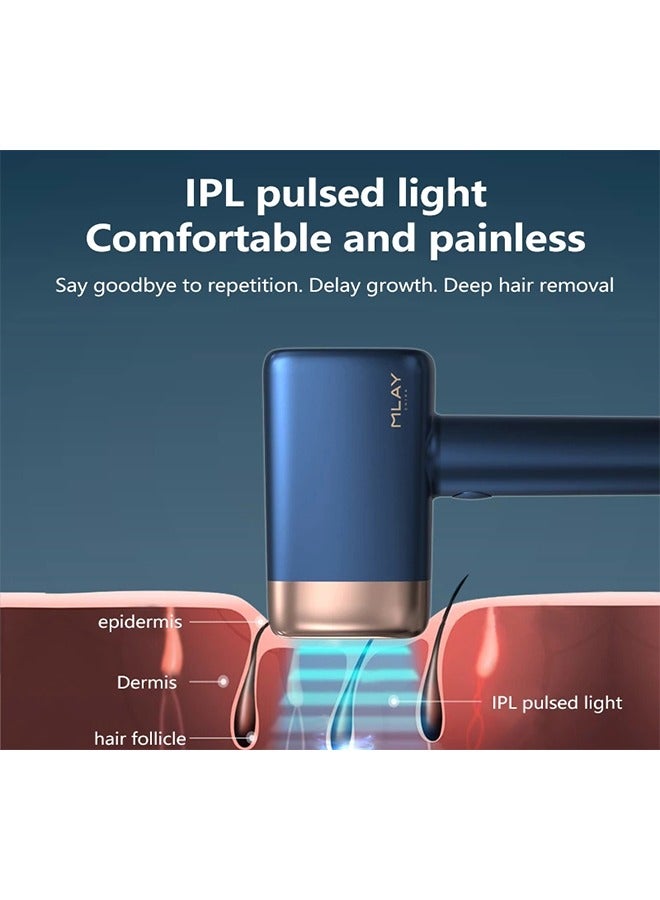 ملاي T14 Painless Ice Compress Laser Hair Removal Device,500,000 Flashes Epilator For Whole Body Bikini Line Arm Armpit Face Back Leg (1*HR+1*Bikini+1*Face Lamp) Dark Blue  - Image 3