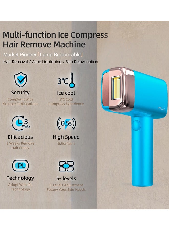 MLAY T14 Painless Ice Compress Hair Removal Device With Bikini Removal Lamp and Free Gift Two Blackhead Remover Device Sky Blue - Image 4