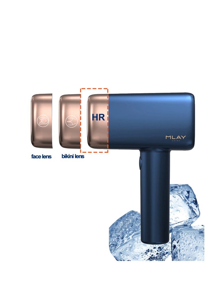 MLAY T14 Painless Ice Compress Laser Hair Removal Device,500,000 Flashes Epilator For Whole Body Bikini Line Arm Armpit Face Back Leg (1*HR+1*Bikini+1*Face Lamp) Dark Blue - Image 1
