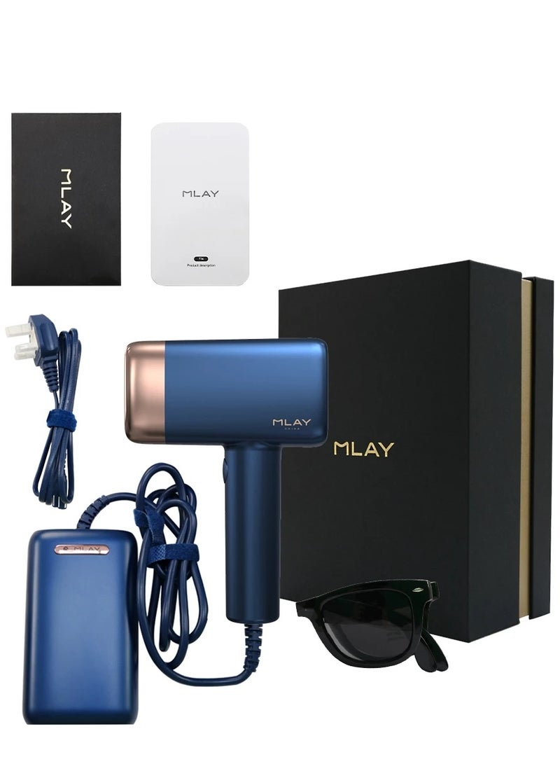 MLAY T14 Painless Ice Compress Laser Hair Removal Device,500,000 Flashes Epilator For Whole Body Bikini Line Arm Armpit Face Back Leg (1*HR+1*Bikini+1*Face Lamp) Dark Blue - Image 2