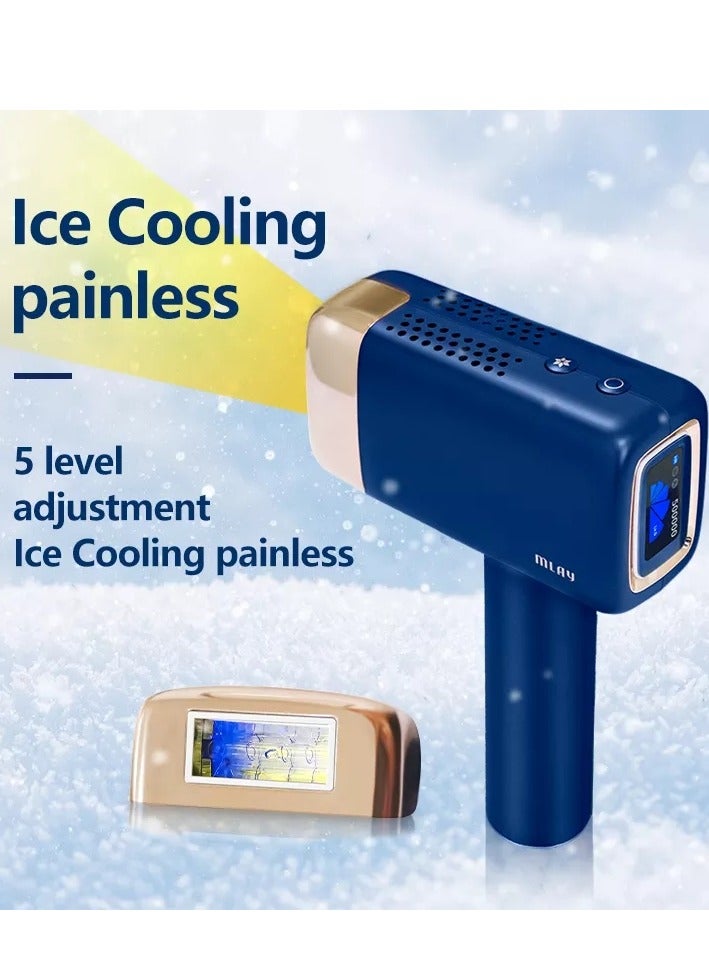 MLAY T14 Painless Ice Compress Laser Hair Removal Device,500,000 Flashes Epilator For Whole Body Bikini Line Arm Armpit Face Back Leg (1*HR+1*Bikini+1*Face Lamp) Dark Blue - Image 3