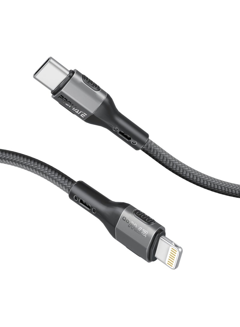 Powerful USB-C toLightning  Cable, 27W Fast Charging and Data Transfer, Super Slim Connector, 120cm with Durable Materials, Sleek and Tangle-Free Design Black