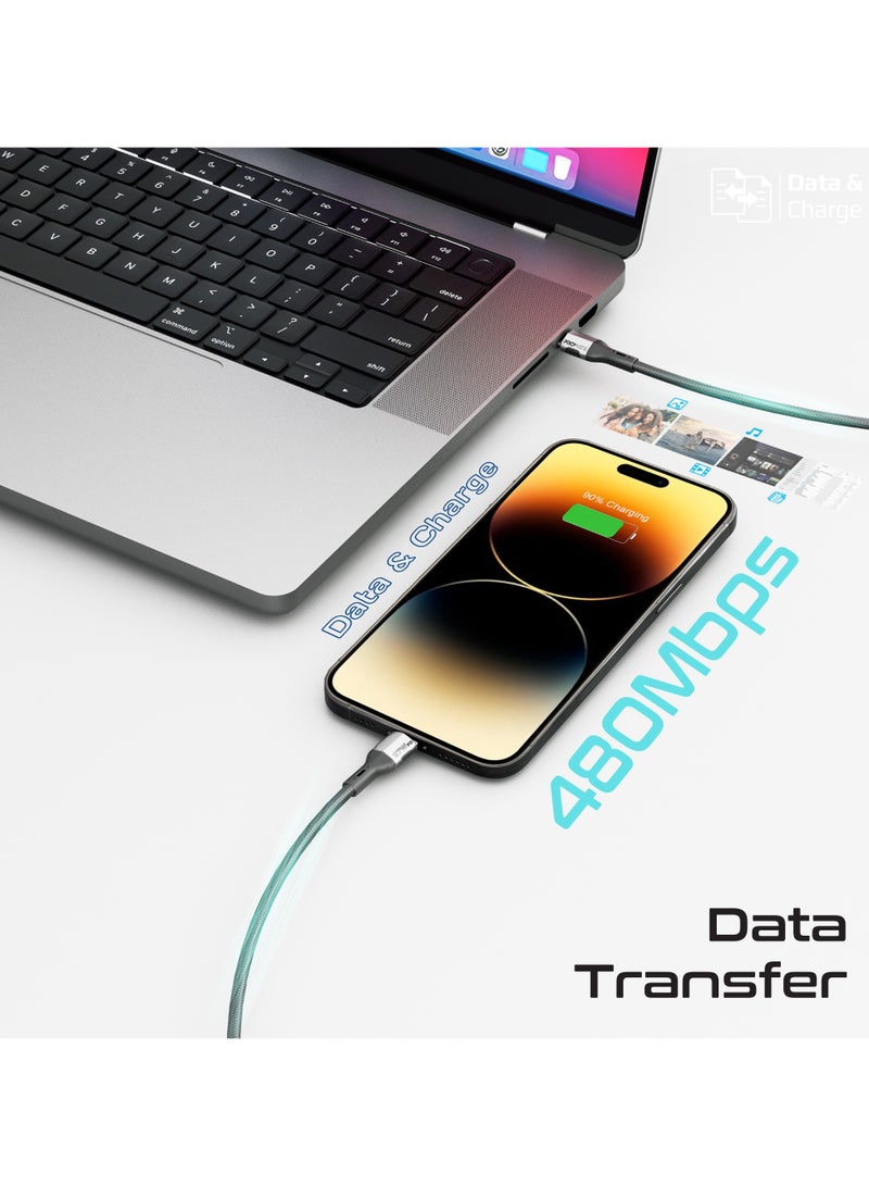 Powerful USB-C toLightning  Cable, 27W Fast Charging and Data Transfer, Super Slim Connector, 120cm with Durable Materials, Sleek and Tangle-Free Design Black