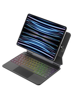 Foldable Wireless Keyboard for iPad with RGB Backlight and Multi-Function Touchpad, Smart Connect Support Ultra-Slim Design with Strong Magnetic Mounting Black