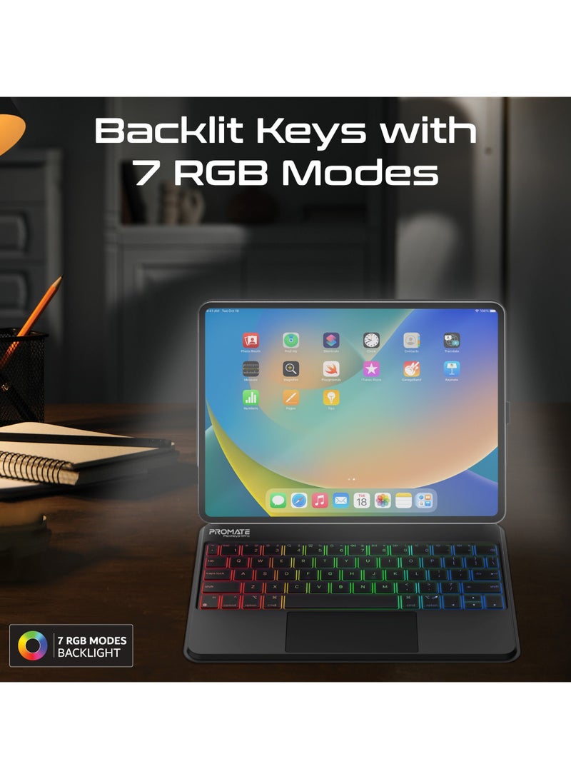 PROMATE - Foldable Wireless Keyboard for iPad with RGB Backlight and Multi-Function Touchpad, Smart Connect Support Ultra-Slim Design with Strong Magnetic Mounting Black - Image 1