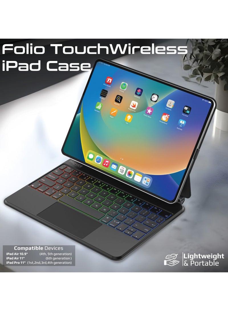 PROMATE - Foldable Wireless Keyboard for iPad with RGB Backlight and Multi-Function Touchpad, Smart Connect Support Ultra-Slim Design with Strong Magnetic Mounting Black - Image 1