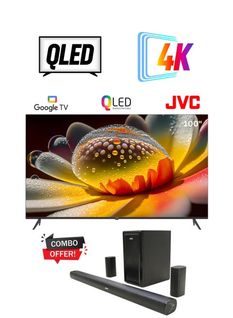 100 Inch Edgeless QLED 4K UHD Official Google TV With 5.1 CH Soundbar With Wireless Subwoofer Home Theater LT-100NQ7155+TH-N430B Black