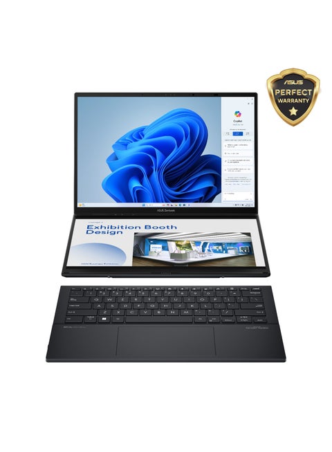 ASUS Zenbook DUO (2024) UX8406MA-PZ073W-Processor : Intel® Core™ Ultra 7 Processor 155H , Intel® AI Boost NPU-Graphics : Intel® Arc™ Graphics , up to 8-Xe Cores-Storage : 1TB M.2 NVMe™ PCIe® 4.0 SSD-Memory : 16GB LPDDR5X, 7467Mhz on board memory-win11 English/Arabic black