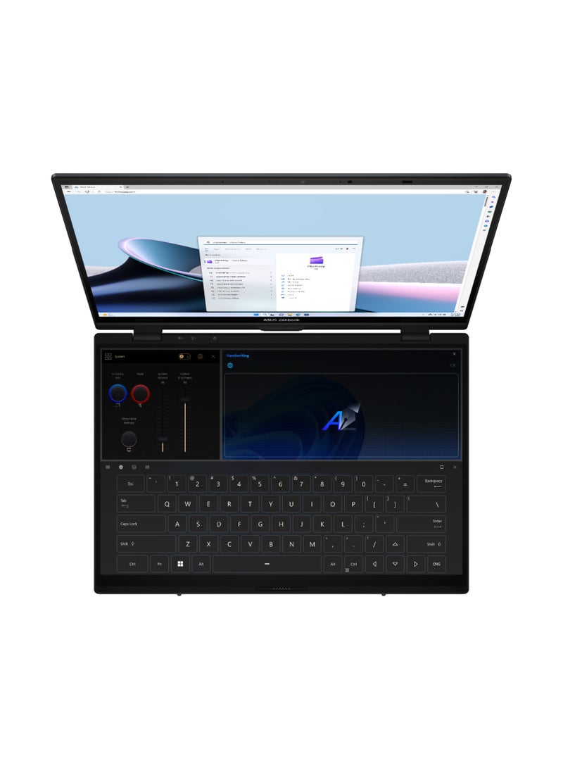 ASUS Zenbook DUO (2024) UX8406MA-PZ073W-Processor : Intel® Core™ Ultra 7 Processor 155H , Intel® AI Boost NPU-Graphics : Intel® Arc™ Graphics , up to 8-Xe Cores-Storage : 1TB M.2 NVMe™ PCIe® 4.0 SSD-Memory : 16GB LPDDR5X, 7467Mhz on board memory-win11 English/Arabic black