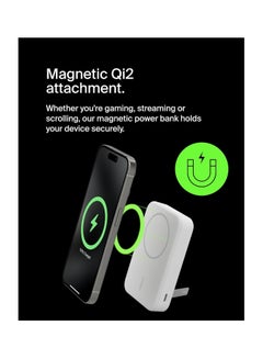 belkin 10000 mAh BoostCharge Pro Wireless Power Bank 10000mAh with Qi2, MagSafe Compatible Portable Charger + Built-in Pop-up Kickstand - For iPhone 16, 16 Plus, 16 Pro, 16 Pro Max, iPhone 15, and More - White  - Image 5