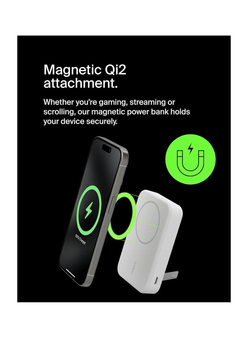 belkin - 10000 mAh BoostCharge Pro Wireless Power Bank 10000mAh with Qi2, MagSafe Compatible Portable Charger + Built-in Pop-up Kickstand - For iPhone 16, 16 Plus, 16 Pro, 16 Pro Max, iPhone 15, and More - White - Image 1
