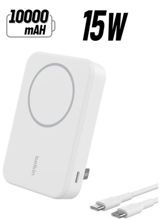 10000 mAh BoostCharge Pro Wireless Power Bank 10000mAh with Qi2, MagSafe Compatible Portable Charger + Built-in Pop-up Kickstand - For iPhone 16, 16 Plus, 16 Pro, 16 Pro Max, iPhone 15, and More - White - pnsku/N70128343V/45/_/1740034193/08f28cfb-e355-4240-8610-6a44b1f653c9