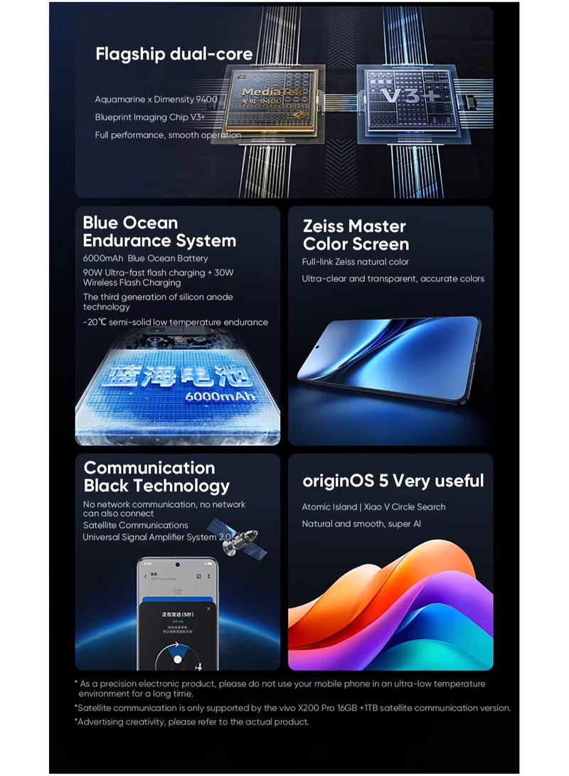 China Version X200 PRO 5G Dimensity 9400 CPU 6.78 inch AMOLED 120HZ Sceern 6000MAH 90W Flash Charger OTA NFC 50MP camera
