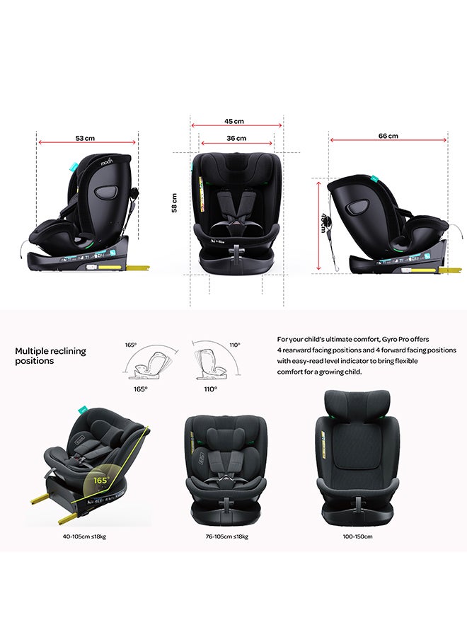 Moon Gyro Pro I-Size 360° Rotating Car Seat W/ Isofix For 40-150Cm (Group 0+,1,2,3) 0M To 12Yr - Black - Image 3