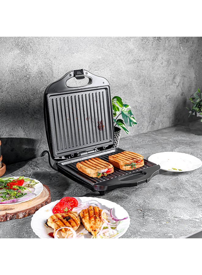 4-Slice Grill Maker, Non-Stick Plates for Easy Release and Quick Cleanup, Adjustable Temperature with Power Indicator, Perfect for Grilled Sandwiches 1400 W OMGM7012 Black
