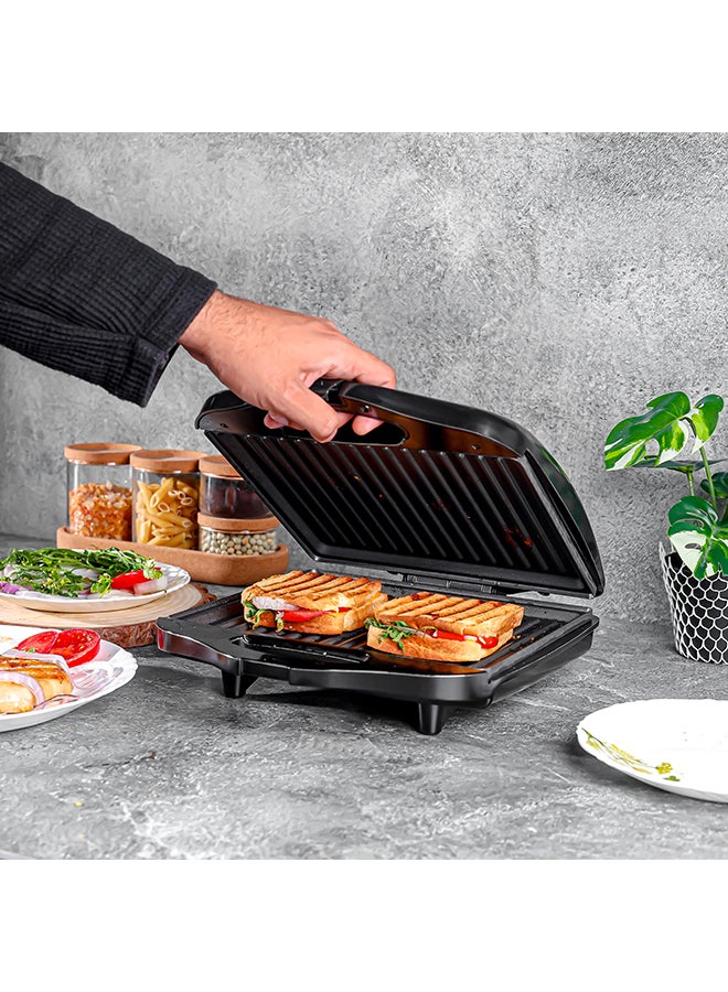 4-Slice Grill Maker, Non-Stick Plates for Easy Release and Quick Cleanup, Adjustable Temperature with Power Indicator, Perfect for Grilled Sandwiches 1400 W OMGM7012 Black