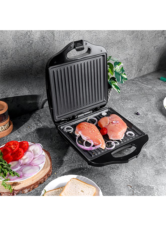 4-Slice Grill Maker, Non-Stick Plates for Easy Release and Quick Cleanup, Adjustable Temperature with Power Indicator, Perfect for Grilled Sandwiches 1400 W OMGM7012 Black