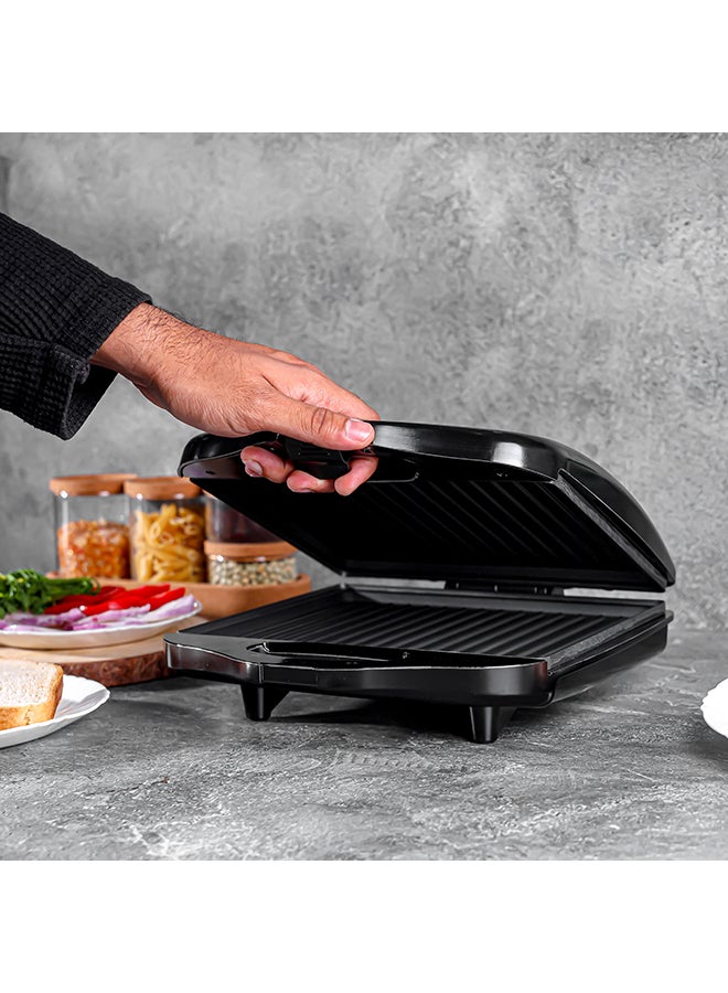 4-Slice Grill Maker, Non-Stick Plates for Easy Release and Quick Cleanup, Adjustable Temperature with Power Indicator, Perfect for Grilled Sandwiches 1400 W OMGM7012 Black