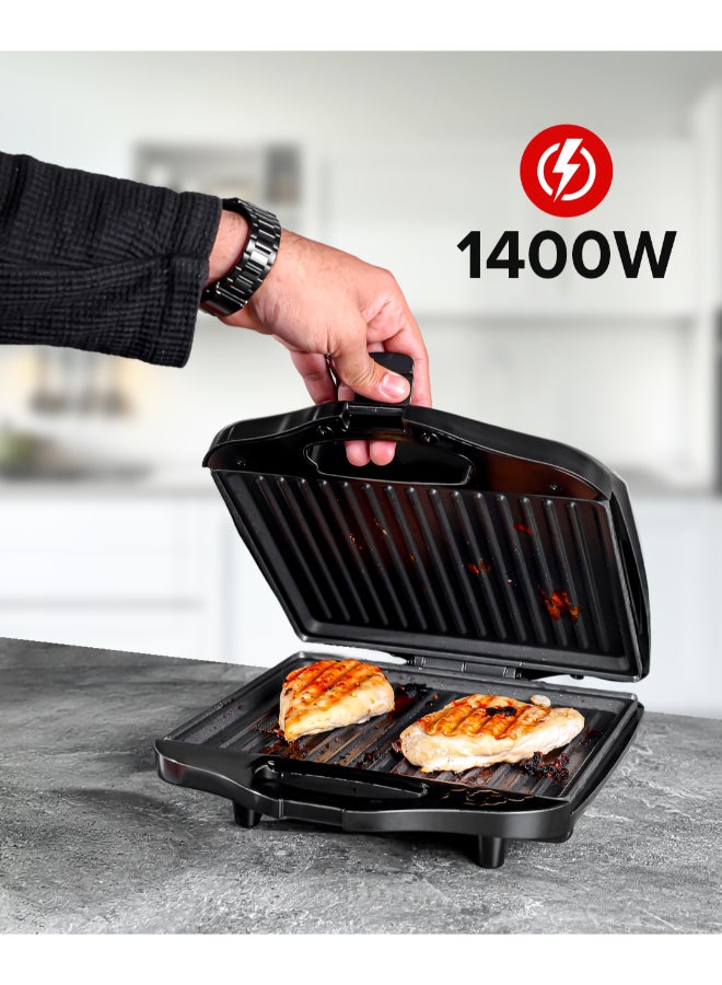 أولسنمارك 4-Slice Grill Maker, Non-Stick Plates for Easy Release and Quick Cleanup, Adjustable Temperature with Power Indicator, Perfect for Grilled Sandwiches 1400 W OMGM7012 Black - Image 2