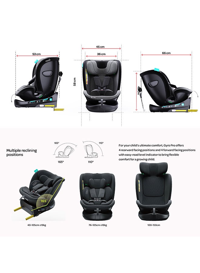 Moon Gyro Pro I-Size 360° Rotating Car Seat W/ Isofix For 40-150Cm (Group 0+,1,2,3) 0M To 12Yr - Grey  - Image 3