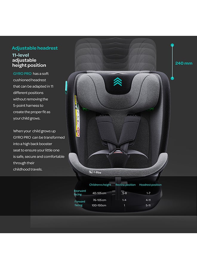 Moon Gyro Pro I-Size 360° Rotating Car Seat W/ Isofix For 40-150Cm (Group 0+,1,2,3) 0M To 12Yr - Grey  - Image 4
