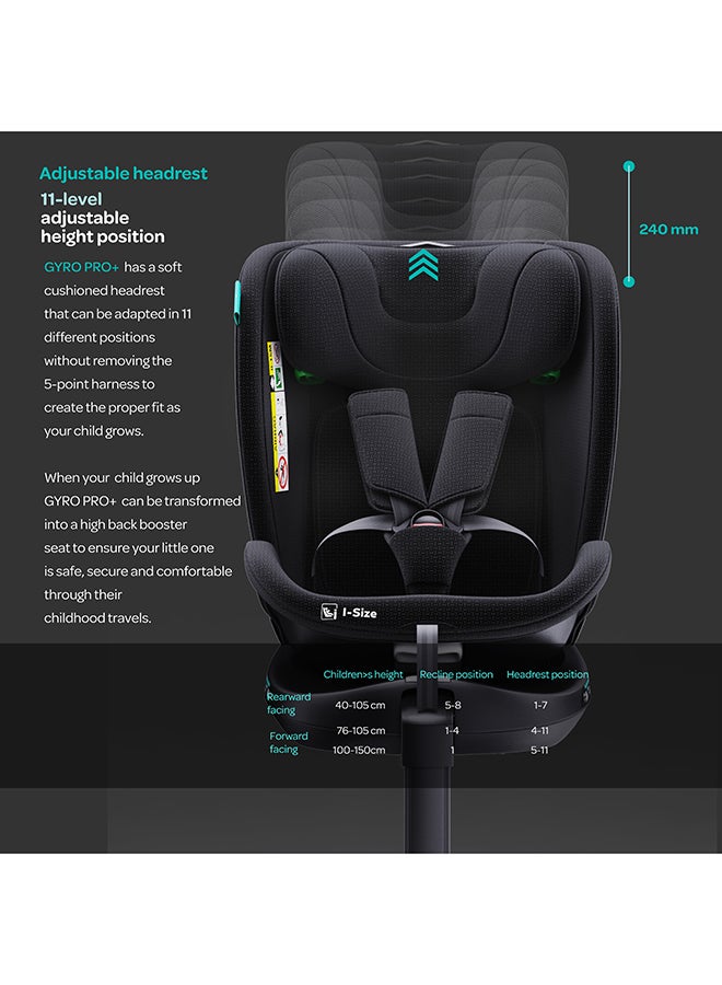Moon Gyro Pro+ I-Size 360° Rotating Car Seat W/ Leg Support And Isofix For 40-150Cm (Group 0+,1,2,3) 0M To 12Yr - Black  - Image 4