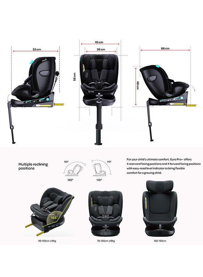 Moon Gyro Pro+ I-Size 360° Rotating Car Seat W/ Leg Support And Isofix For 40-150Cm (Group 0+,1,2,3) 0M To 12Yr - Black  - Image 3