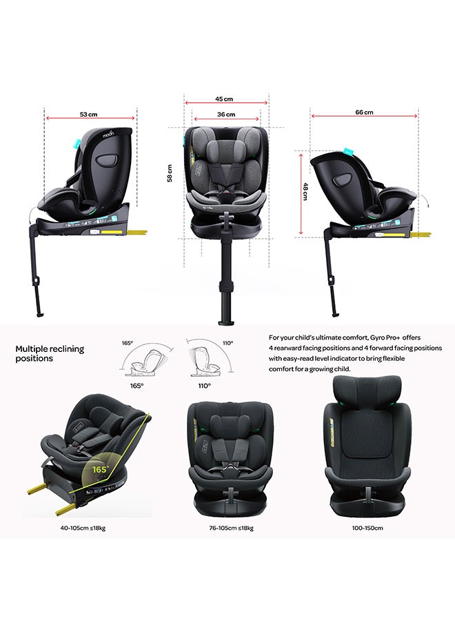 Moon Gyro Pro+ I-Size 360° Rotating Car Seat W/ Leg Support And Isofix For 40-150Cm (Group 0+,1,2,3) 0M To 12Yr - Grey  - Image 3