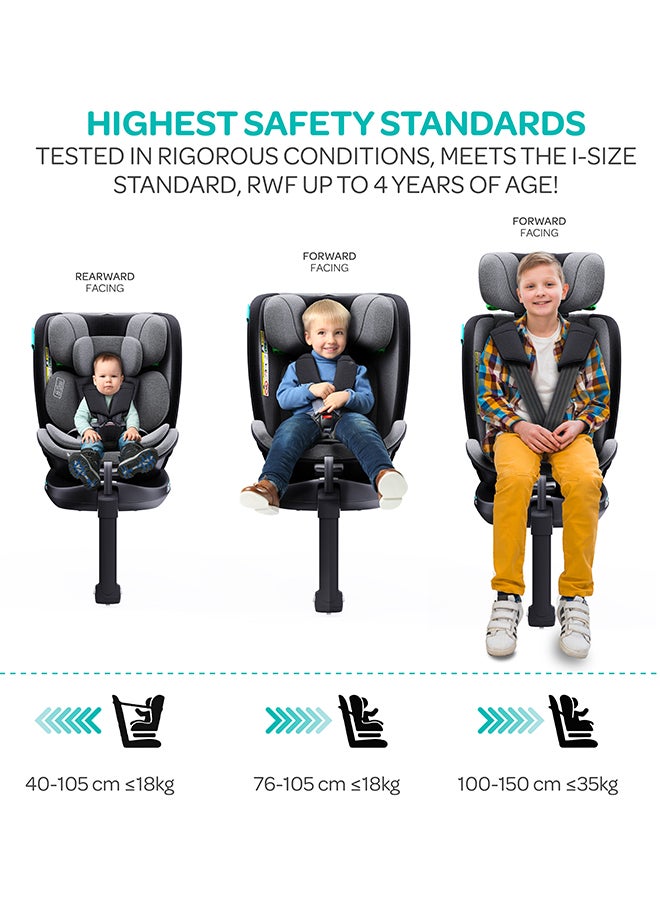 Moon Gyro Pro+ I-Size 360° Rotating Car Seat W/ Leg Support And Isofix For 40-150Cm (Group 0+,1,2,3) 0M To 12Yr - Grey  - Image 5