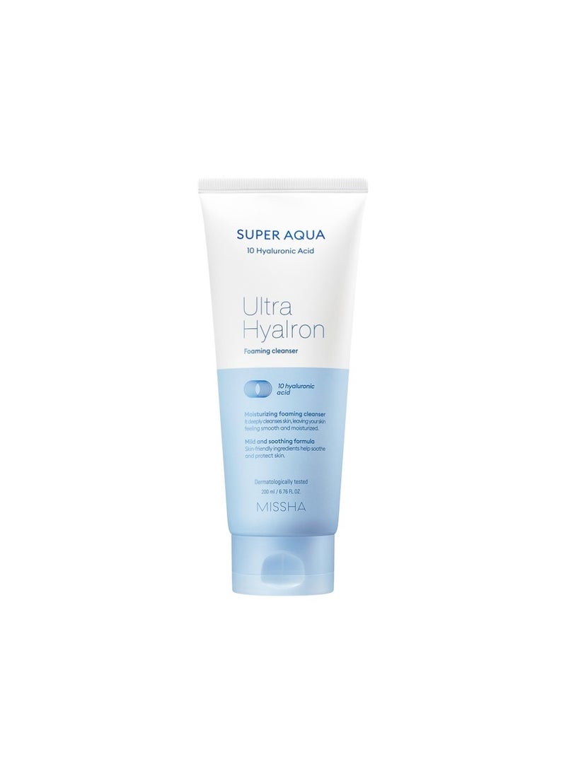 Missha Korean Super Aqua Ultra Hyalron Cleansing Foam With Hyaluronic Acid , To Deeply Cleanses Skin , Leaving Skin Smooth And Moisturized 200ml - Image 1