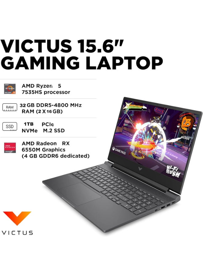 HP - Victus 15 Gaming (Upgraded Version) Laptop With 15.6-Inch FHD Display, AMD Ryzen 5 7535HS Processor/32GB DDR5 RAM/1TB SSD/4GB Radeon RX 6550M Graphics/Windows 11 Home English Mica Silver - Image 1