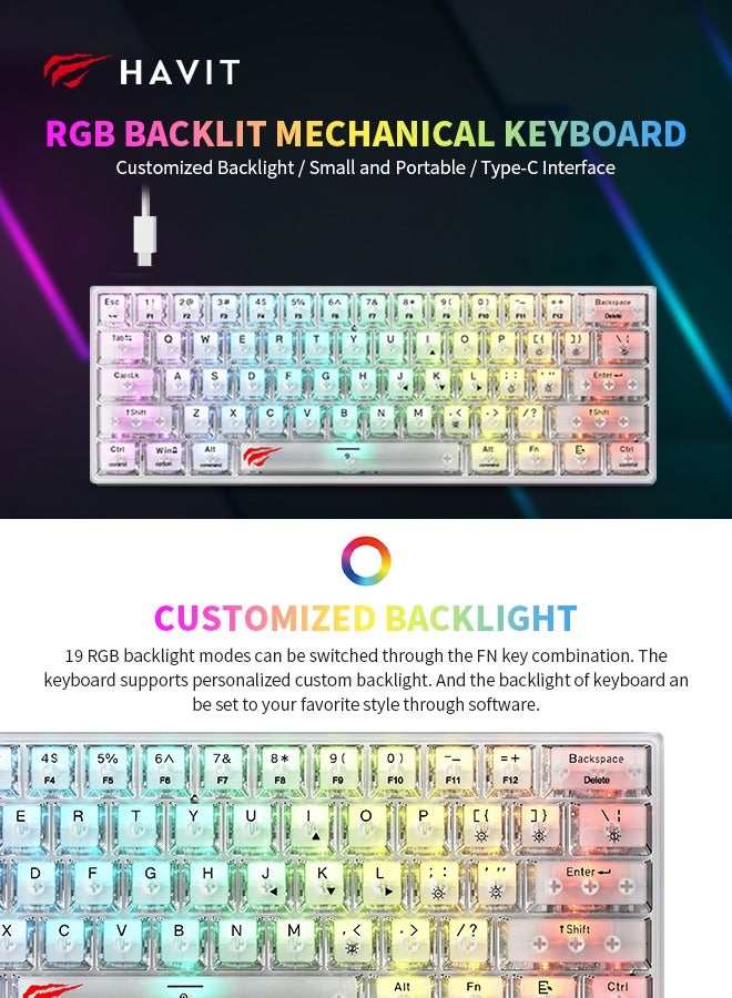 havit Wired Gaming Keyboard, RGB Computer Keyboard with 61 Keys, Perfect for Gamers - Image 2
