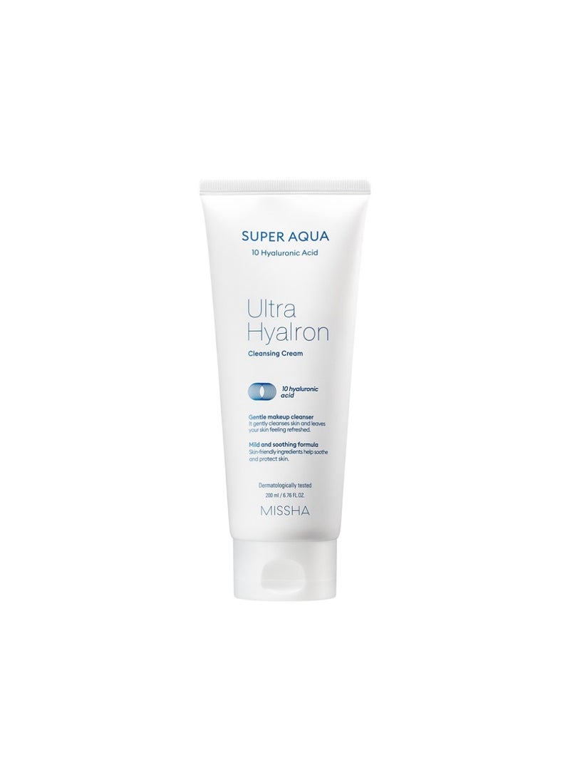 Missha Korean Super Aqua Ultra Hyalron Cleansing Cream , With 10 Kinds Of Hyaluronic Acid Compounds , To Penetrate Through Multiple Layers For Deep Skin Cleansing 200ml  - Image 1