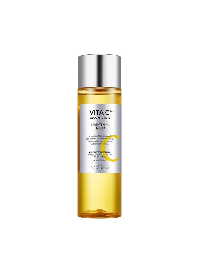 Missha Korean Vita C Plus Ascorbic Acid Facial Brightning Toner , With High Adherence 25% Vitamin C Liposome Formula 200ml  - Image 1