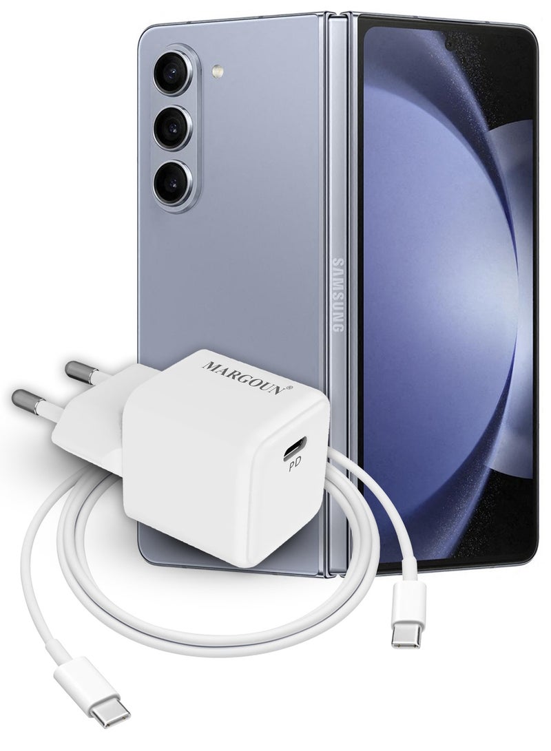 MARGOUN 25W PD Fast Charger Adapter Type C 2Pins with 1m Cable Type C for Samsung Galaxy Z fold 6 and Galaxy Z fold 5 White  - Image 2