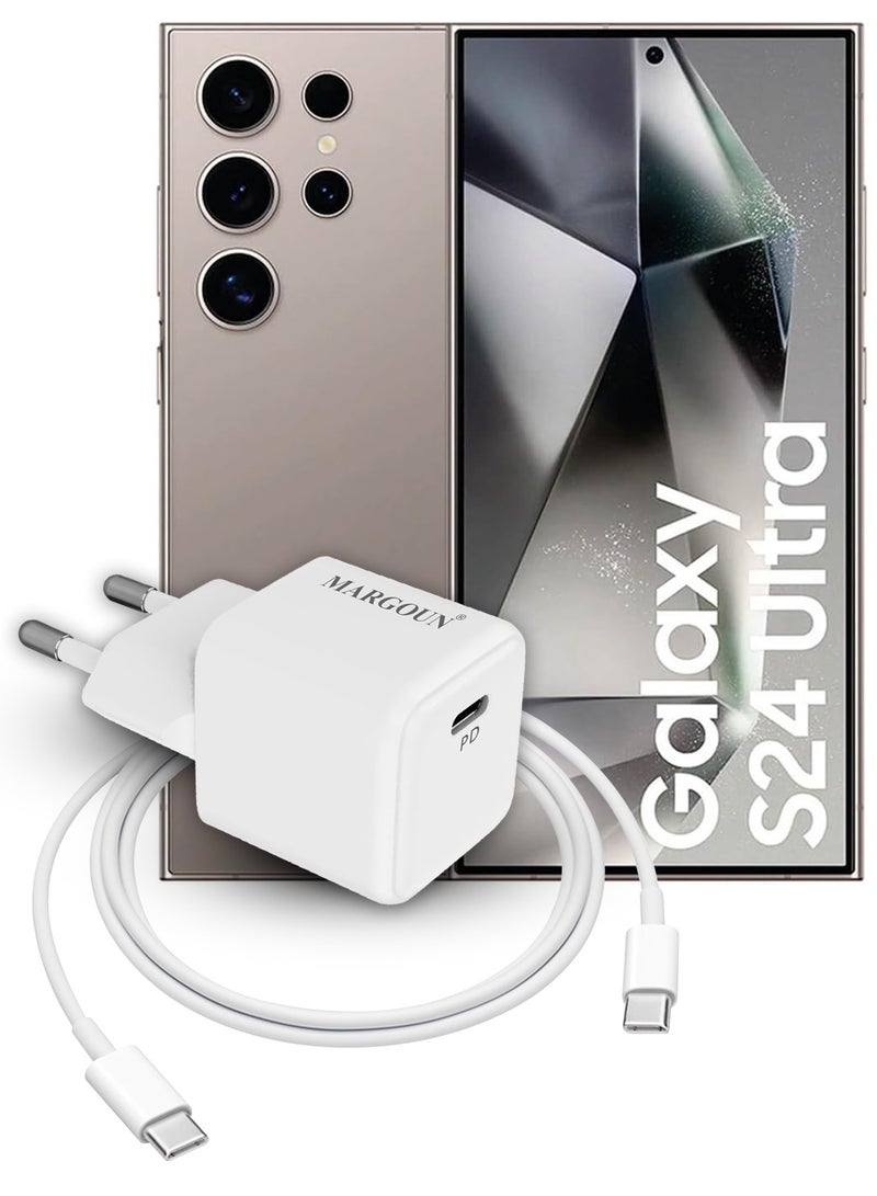 MARGOUN 25W PD Fast Charger Adapter Type C 2Pins with 1m Cable Type C for Samsung Galaxy S23 Ultra and S24 Ultra White  - Image 2